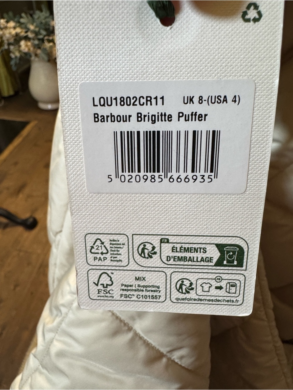 Barbour Cream Quilted Puffer Jacket - Picture 2 of 6